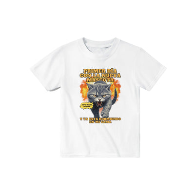 Camiseta Junior Unisex Estampado de Gato "Nuevo Rival" Michilandia | La tienda online de los fans de gatos