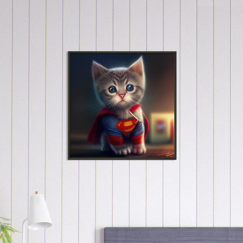 Póster semibrillante de gato con marco metal "Supercat" Gelato