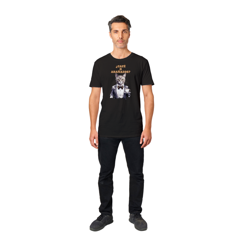 Camiseta unisex estampado de gato "¿Café o Arañazos?" Gelato