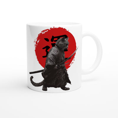 Taza Blanca con Impresión de Gato "Bushido Miau" Michilandia | La tienda online de los fans de gatos