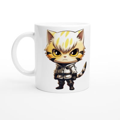 Taza blanca con impresión de gato 