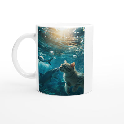 Taza Blanca con Impresión de Gato 