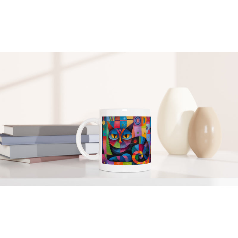 Taza Blanca con Impresión de Gato "Vibraciones Kandinsky" Michilandia | La tienda online de los fans de gatos