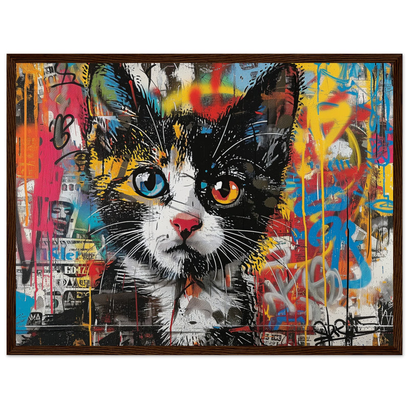 Póster de gato con marco de madera "Murales Miau" Michilandia | La tienda online de los fans de gatos