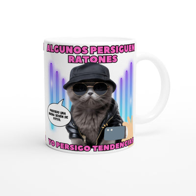 Taza Blanca con Impresión de Gato "Estilo Munchkin" Michilandia | La tienda online de los fans de gatos