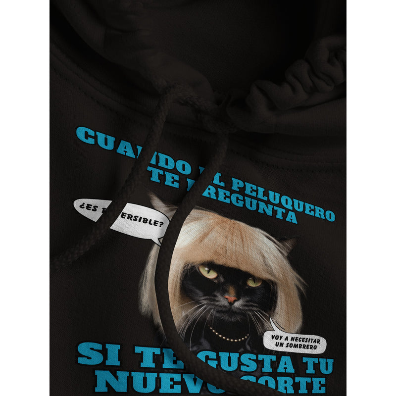 Sudadera con Capucha Unisex Estampado de Gato "El Desastre Peluquero" Michilandia | La tienda online de los amantes de gatos