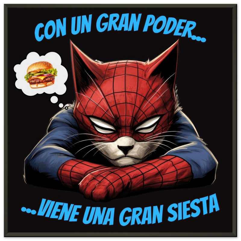 Póster Semibrillante de Gato con Marco Metal "Spider-Siesta" Michilandia | La tienda online de los amantes de gatos