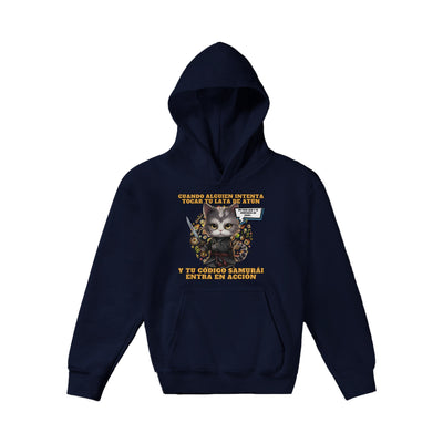 Sudadera con capucha júnior estampado de gato "El Samurai del Atún" Michilandia | La tienda online de los amantes de gatos