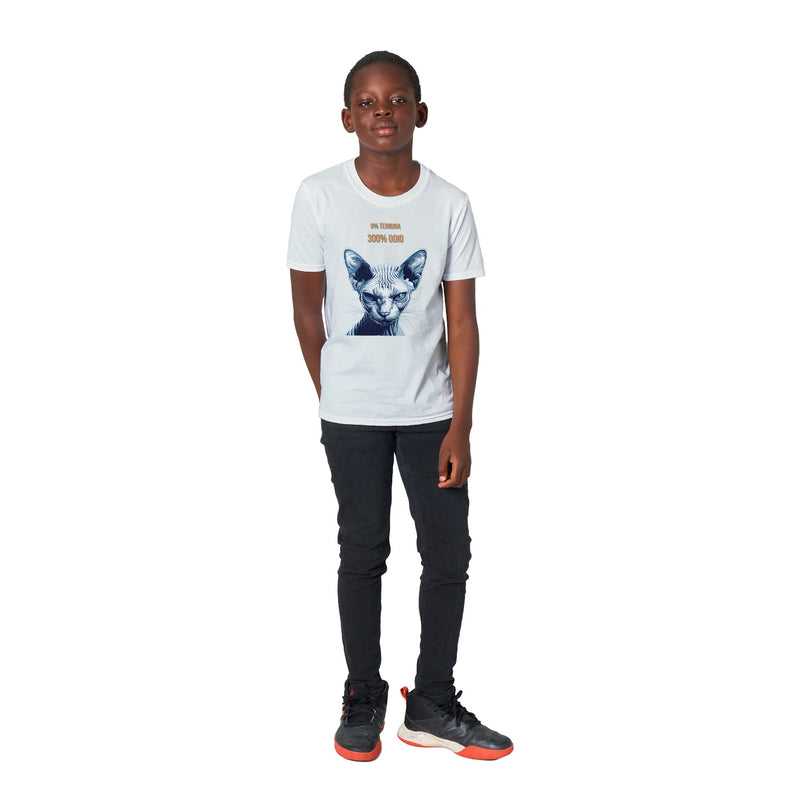 Camiseta Junior Unisex Estampado de Gato "Sphynx Implacable" Michilandia