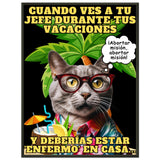 Póster Semibrillante de Gato con Marco Metal "Vacaciones Clandestinas" 60x80 cm / 24x32″