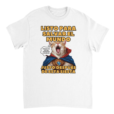 Camiseta Unisex Estampado de Gato "Héroe Descansando" Michilandia | La tienda online de los fans de gatos