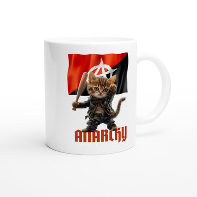 Taza Blanca con Impresión de Gato "Miaunarchy Biker" Michilandia