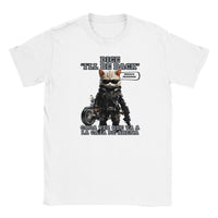 Camiseta júnior unisex estampado de gato "I'll Be Back" Blanco