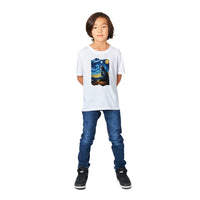 Camiseta Junior Unisex Estampado de Gato "Michi en la Noche Estrellada" Michilandia | La tienda online de los fans de gatos