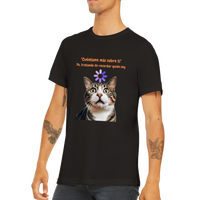 Camiseta unisex estampado de gato "Cuéntame más sobre ti"