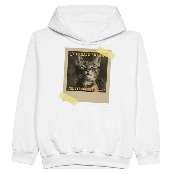 Sudadera con capucha júnior estampado de gato "JuzgaCat"