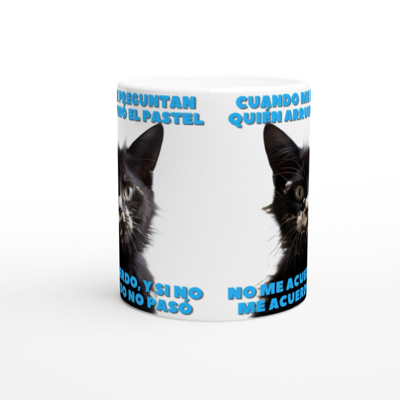 Taza Blanca con Impresión de Gato "Miau y el Pastel" Michilandia | La tienda online de los fans de gatos