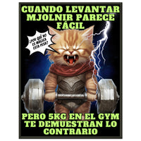 Póster Semibrillante de Gato con Marco Metal "Michi Thor Fitness" 60x80 cm / 24x32″