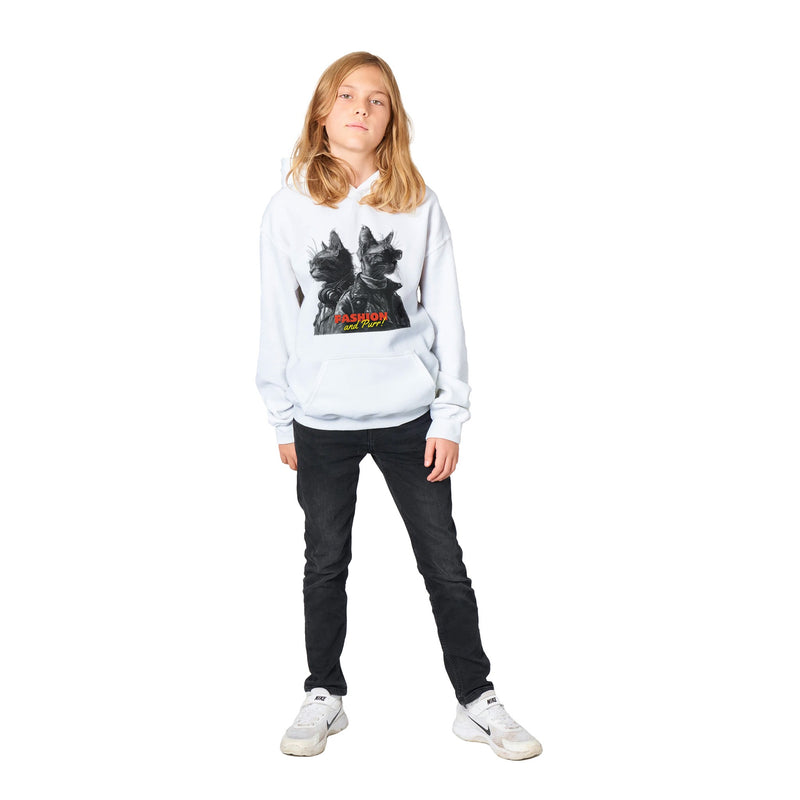 Sudadera con capucha júnior estampado de gato "Fashion and Purr" Michilandia | La tienda online de los fans de gatos