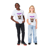 Camiseta júnior unisex estampado de gato "Traición Felina"