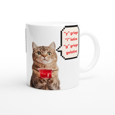 Taza Blanca con Impresión de Gato "Gelatina" Michilandia