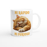 Taza Blanca con Impresión de Gato "Ni rápido Ni furioso" Michilandia | La tienda online de los fans de gatos