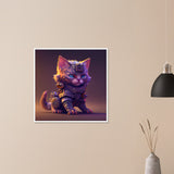 Póster semibrillante de gato con marco de madera "El Gato Fortnitense"