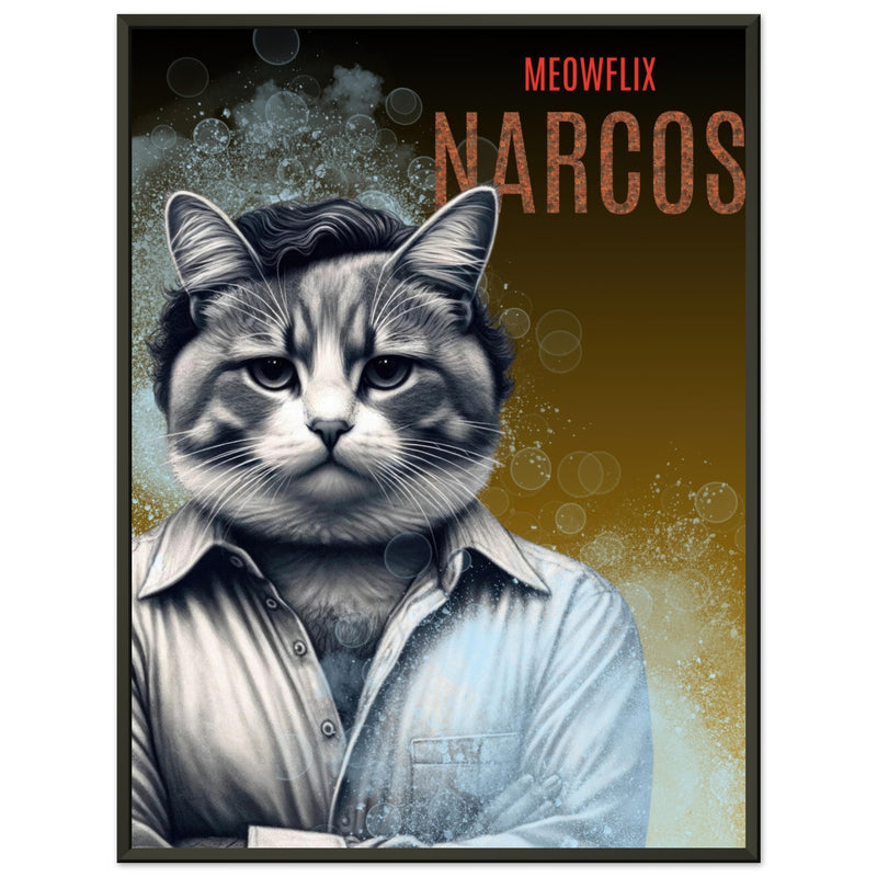 Póster Semibrillante de Gato con Marco Metal "Narcogato" Michilandia | La tienda online de los fans de gatos