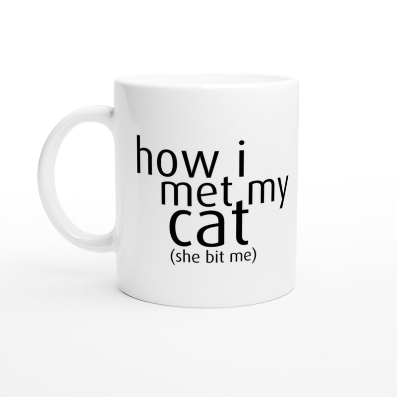 Taza Blanca con Impresión de Gato "Primer Mordisco" Michilandia | La tienda online de los fans de gatos