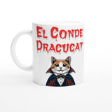 Taza Blanca con Impresión de Gato "Conde Dracucat" Michilandia | La tienda online de los fans de gatos