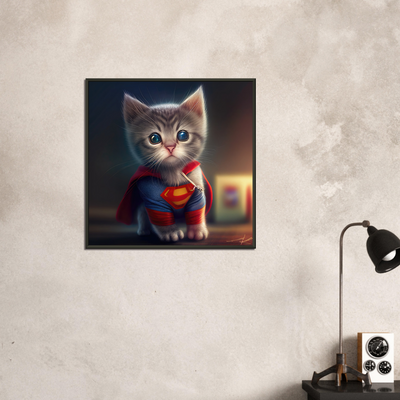 Póster semibrillante de gato con marco metal "Supercat" Gelato