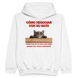 Sudadera con capucha júnior estampado de gato "Tácticas de Negociación" Michilandia | La tienda online de los fans de gatos