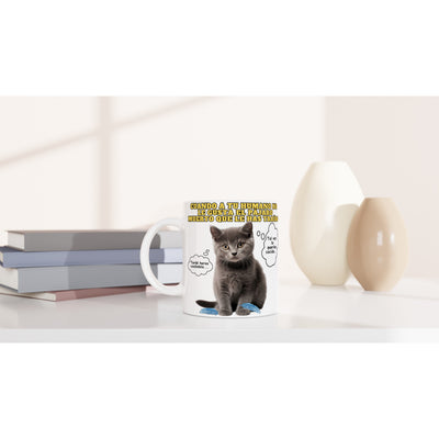 Taza Blanca con Impresión de Gato "Regalo Incomprendido" Michilandia | La tienda online de los amantes de gatos