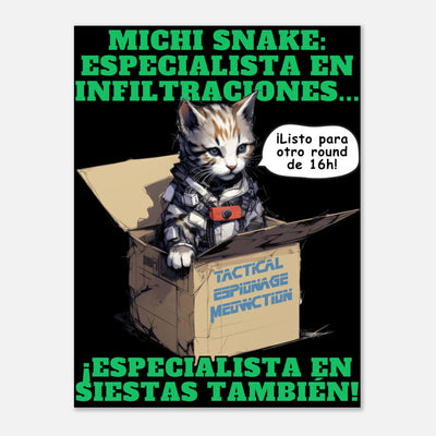 Panel de aluminio impresión de gato "Misión de Michi Snake" Michilandia | La tienda online de los amantes de gatos