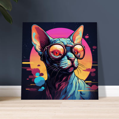 Panel de madera impresión de gato "Retrato Sphynx con Gafas" Gelato