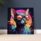 Panel de madera impresión de gato "Retrato Sphynx con Gafas"