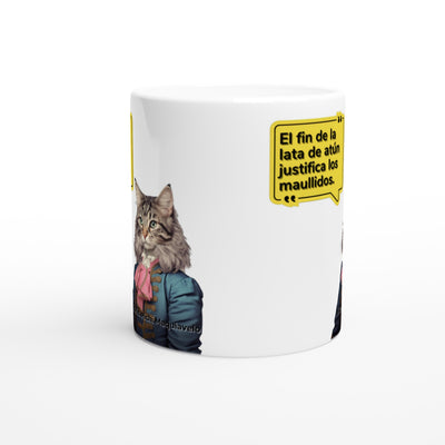 Taza blanca con impresión de gato "Nicolás Michi Maquiavelo" Michilandia | La tienda online de los amantes de gatos