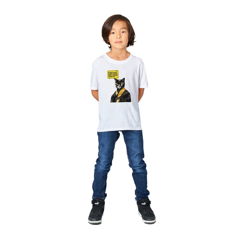 Camiseta júnior unisex estampado de gato "Bruce Michi Lee" Michilandia | La tienda online de los amantes de gatos