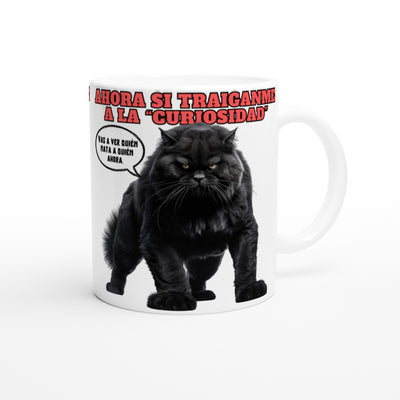 Taza Blanca con Impresión de Gato "Curiosidad Superada" Michilandia | La tienda online de los fans de gatos