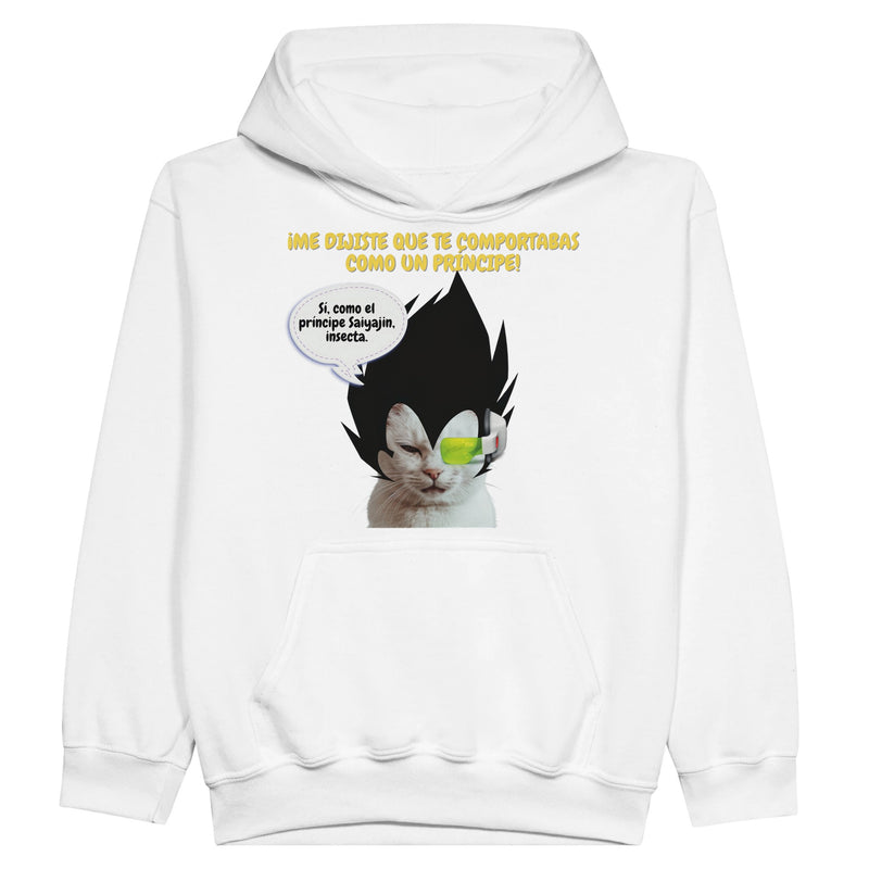 Sudadera con capucha júnior estampado de gato "Príncipe Saiyajin Felino" Michilandia | La tienda online de los fans de gatos