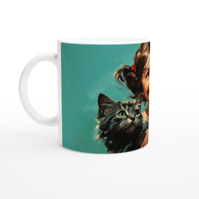 Taza blanca con impresión de gato 