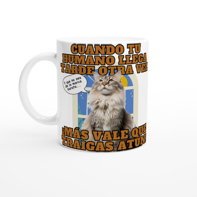 Taza blanca con impresión de gato 