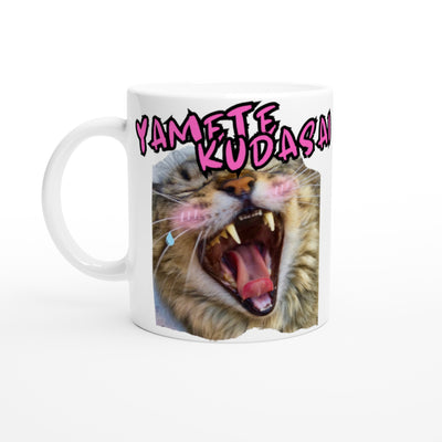 Taza blanca con impresión de gato 