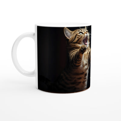 Taza blanca con impresión de gato 