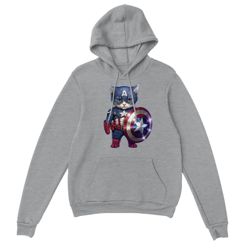 Sudadera con capucha unisex estampado de gato "Capitán América Peludo" Gelato