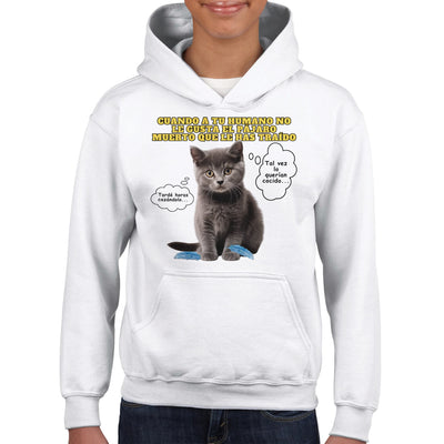 Sudadera con capucha júnior estampado de gato 