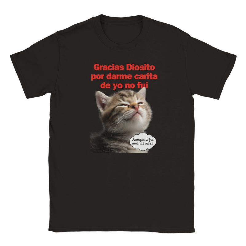 Camiseta Junior Unisex Estampado de Gato "Mirada Culpable" Michilandia | La tienda online de los fans de gatos