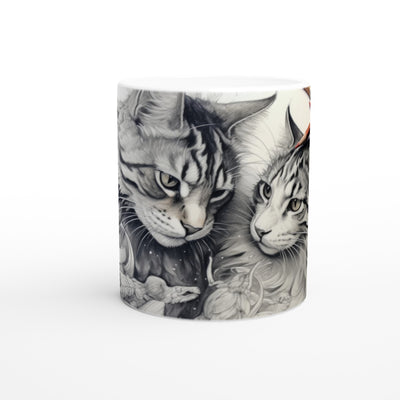 Taza blanca con impresión de gato 