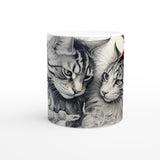 Taza blanca con impresión de gato "Boceto de Amistad Gatólica" Gelato