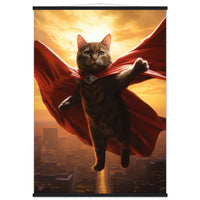 Póster semibrillante de gato con colgador "Super Kitty en Metrópolis" Gelato